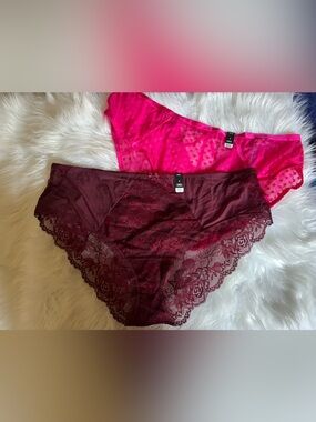 torrid Lace & Mesh Bikini Panties in Hot Pink and Burgundy
